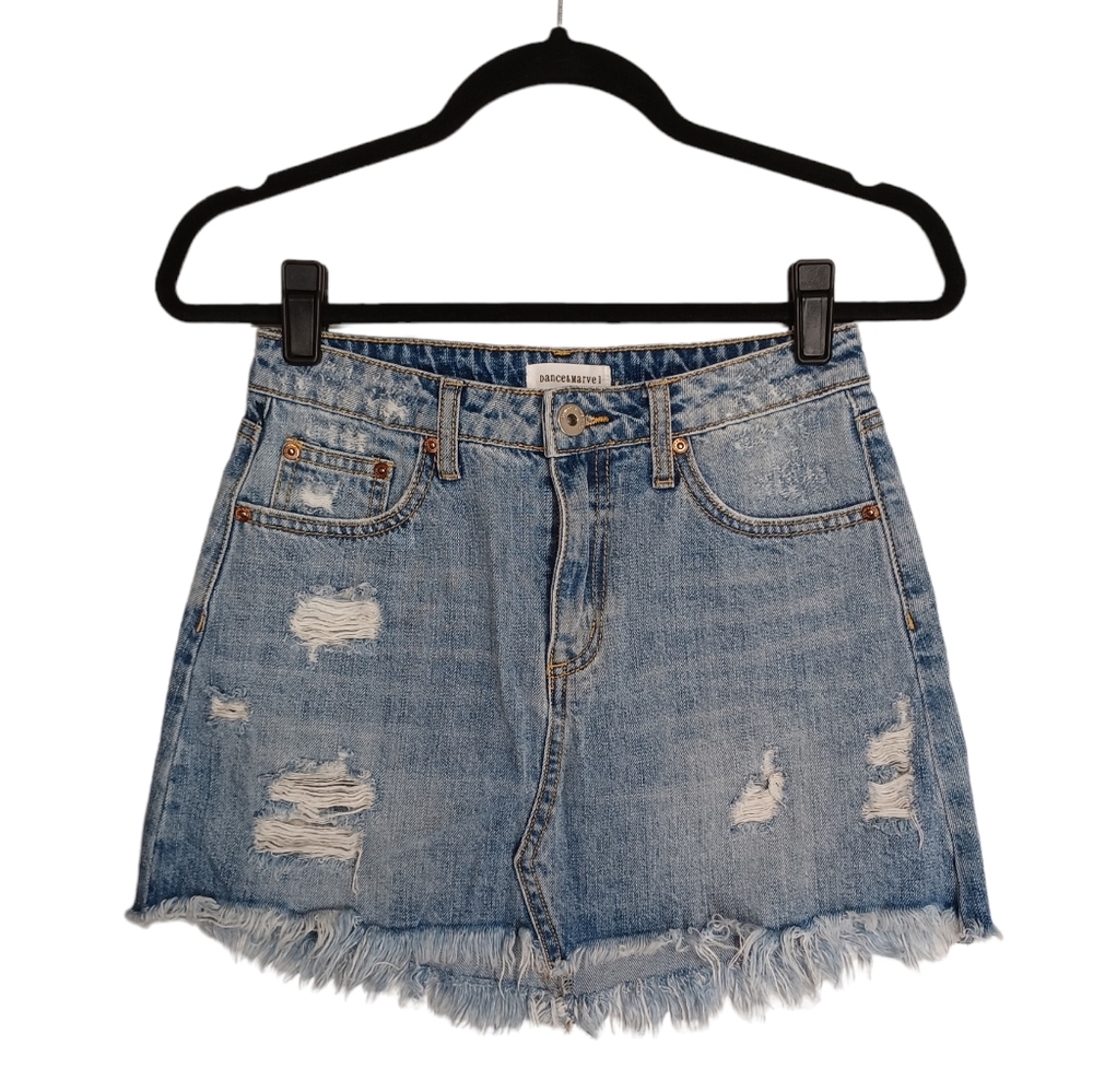 DANCE & MARVEL Distressed Scoop Raw Hem Mini Jean Denim Skirt Medium